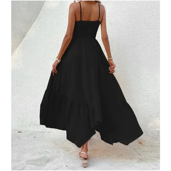 Boho Ruffle Hem Cami Solid Maxi Dress - Picture 4 of 13